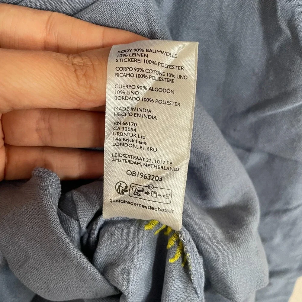 NWOT Free People Sun Embroidery Midi Dress Cottagecore L Blue Summer Linen Boho - Picture 9 of 16
